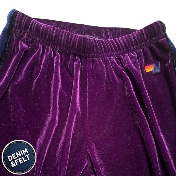 Aviator Nation Women’s Purple Classic Velvet Rainbow 5 Stripe Sweatpants/Joggers - Picture 3 of 6